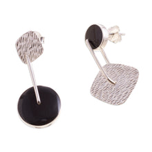 Load image into Gallery viewer, Obsidian and Textured Sterling Silver Dangle Earrings - Midnight in Motion | NOVICA
