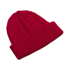 Load image into Gallery viewer, Crimson Red 100% Alpaca Soft Cable Knit Hat from Peru - Comfy in Red | NOVICA
