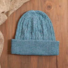Load image into Gallery viewer, Robin&#39;s Egg Blue 100% Alpaca Soft Cable Knit Hat from Peru - Comfy in Blue | NOVICA
