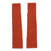 Load image into Gallery viewer, 100% Baby Alpaca Orange Knit Fingerless Mitts From Peru - Luscious Twist in Orange | NOVICA
