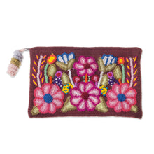 Load image into Gallery viewer, Handwoven Floral Wool Clutch in Mahogany from Peru - Peruvian Bouquet | NOVICA
