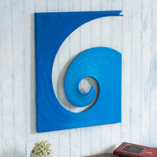 Load image into Gallery viewer, Modern Steel and Cotton Wall Sculpture in Blue from Peru - Evolution in Blue | NOVICA
