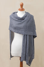Load image into Gallery viewer, Alpaca Blend Shawl in Solid Azure from Peru - Andean Delight in Azure | NOVICA

