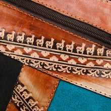 Load image into Gallery viewer, Brown and Teal Llama Pattern Leather Accented Suede Sling - The Llama Way | NOVICA
