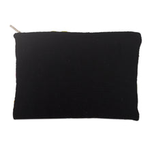 Load image into Gallery viewer, Llama Motif Black Wool Cosmetic Bag from Peru - Llama Glam in Grey | NOVICA
