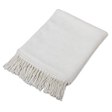 Load image into Gallery viewer, Textured White Alpaca Acrylic Blend Throw Blanket from Peru - White Andean Textures | NOVICA
