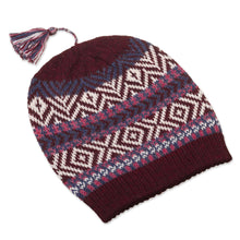 Load image into Gallery viewer, 100% Alpaca Knit Hat from Peru - Inca Festival in Wine | NOVICA
