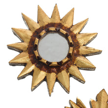 Load image into Gallery viewer, Mirrored Wall Accents with Sun Shapes (Set of 3) - Ancient Suns in Bronze | NOVICA
