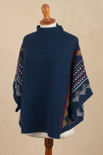 Load image into Gallery viewer, 100% Baby Alpaca Wool Blue Poncho From Peru - Jane | NOVICA

