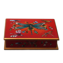 Load image into Gallery viewer, Andean Reverse-Painted Glass Dragonfly Box in Red - Red Dragonfly Days | NOVICA
