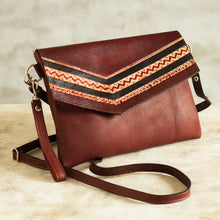 Load image into Gallery viewer, Tooled Leather Convertible Messenger Wristlet Bag from Peru - Andean Summer | NOVICA
