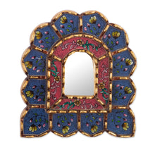 Load image into Gallery viewer, Wood and Painted Glass Accent Mirror - Cusco Altar in Periwinkle | NOVICA
