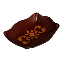Load image into Gallery viewer, Tooled Leather Rectangular Brown Catchall Plate from Peru - Redwood Gothic | NOVICA
