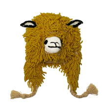 Load image into Gallery viewer, Furry Ochre Llama Wool Blend Beanie Hat from Peru - Mustard Llama | NOVICA
