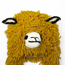 Load image into Gallery viewer, Furry Ochre Llama Wool Blend Beanie Hat from Peru - Mustard Llama | NOVICA
