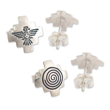Load image into Gallery viewer, 950 Silver Andean Stud Earrings (2 Pairs) - Andean Cosmovision | NOVICA
