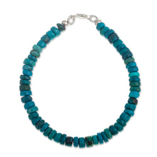 Load image into Gallery viewer, Chrysocolla Beaded Silver Bracelet - Endless Sea | NOVICA
