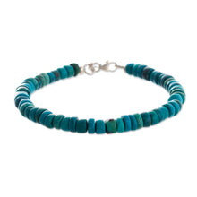 Load image into Gallery viewer, Chrysocolla Beaded Silver Bracelet - Endless Sea | NOVICA
