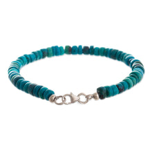 Load image into Gallery viewer, Chrysocolla Beaded Silver Bracelet - Endless Sea | NOVICA
