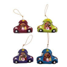 Load image into Gallery viewer, Car Theme Nativity Ornaments (Set of 4) - Traveling Nativity | NOVICA
