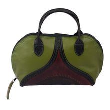 Load image into Gallery viewer, Green and Maroon Goat Leather Toiletry Bag from Peru - Peruvian Lotus Leaf | NOVICA
