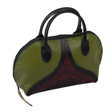 Load image into Gallery viewer, Green and Maroon Goat Leather Toiletry Bag from Peru - Peruvian Lotus Leaf | NOVICA
