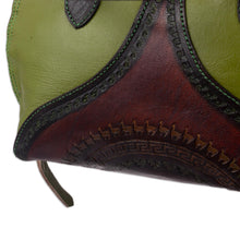 Load image into Gallery viewer, Green and Maroon Goat Leather Toiletry Bag from Peru - Peruvian Lotus Leaf | NOVICA
