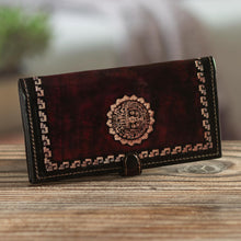 Load image into Gallery viewer, Brown Leather Wallet with Embossed Inca Sun Symbol from Peru - Cusco Sun | NOVICA
