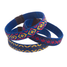 Load image into Gallery viewer, Three Blue Cuff Bracelets Woven with Colombian Cane Fiber - Blue Colombian Geometry | NOVICA
