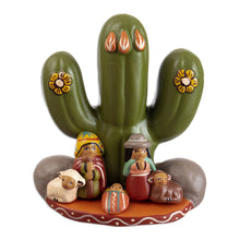 Load image into Gallery viewer, Handcrafted Ceramic Andean Nativity Scene from Peru - Cactus Flower Nativity | NOVICA
