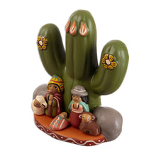 Load image into Gallery viewer, Handcrafted Ceramic Andean Nativity Scene from Peru - Cactus Flower Nativity | NOVICA
