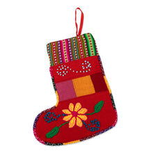 Load image into Gallery viewer, Peruvian Handcrafted Christmas Stocking with Andean Details - Christmas with Flowers | NOVICA

