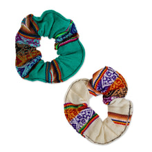 Load image into Gallery viewer, Set of 2 Peruvian Scrunchies with Andean Patterns - Andes Fantasy Duo | NOVICA
