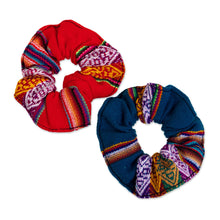 Load image into Gallery viewer, Set of 2 Scrunchies with Vibrant Andean Motifs - Andes Double Fantasy | NOVICA
