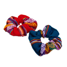 Load image into Gallery viewer, Set of 2 Scrunchies with Vibrant Andean Motifs - Andes Double Fantasy | NOVICA
