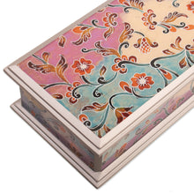 Load image into Gallery viewer, Floral Reverse-Painted Glass Decorative Box with Silver Trim - Sweet Charm | NOVICA
