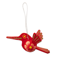 Load image into Gallery viewer, Red Hand-Painted Hummingbird Hanging Ornament - Hummingbird Red | NOVICA
