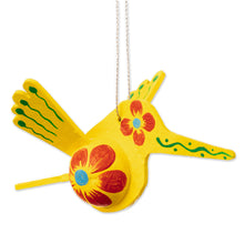 Load image into Gallery viewer, Yellow Hand-Painted Hummingbird Hanging Ornament - Sunshine Hummingbird | NOVICA
