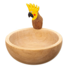 Load image into Gallery viewer, Handmade Cedar Wood Decorative Bowl with a Yellow Cockatoo - Cockatoo Spirit | NOVICA

