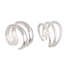 Load image into Gallery viewer, Polished Sterling Silver Modern Ear Cuffs Crafted in Peru - Resonance | NOVICA
