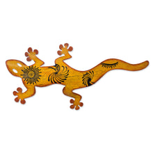 Load image into Gallery viewer, Unique Steel Orange Lizard Wall Art - Cave Art Gecko | NOVICA
