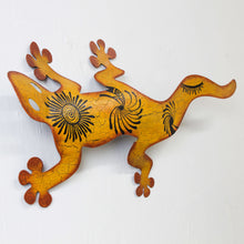 Load image into Gallery viewer, Unique Steel Orange Lizard Wall Art - Cave Art Gecko | NOVICA
