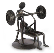 Load image into Gallery viewer, Handcrafted Athlete Recycled Metal Sculpture Mexico - Rustic Weightlifter | NOVICA
