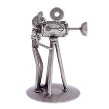 Load image into Gallery viewer, Recycled Metal Auto Parts Sculpture Eco Friendly Mexico - Rustic Camera Man | NOVICA

