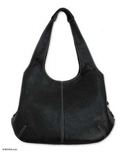 Load image into Gallery viewer, Black Leather Handbag from Mexico - Urban Legend | NOVICA
