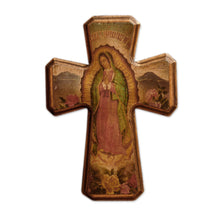 Load image into Gallery viewer, Decoupage cross - Virgin of Guadalupe | NOVICA
