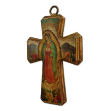 Load image into Gallery viewer, Decoupage cross - Virgin of Guadalupe | NOVICA
