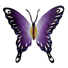 Load image into Gallery viewer, Hand Made Purple Butterfly Steel Wall Sculpture Mexico - Soul of Wisdom | NOVICA
