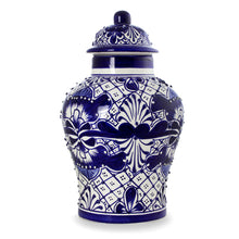 Load image into Gallery viewer, Unique Talavera Style Ceramic Ginger Jar - Cobalt Legacy | NOVICA
