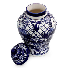 Load image into Gallery viewer, Unique Talavera Style Ceramic Ginger Jar - Cobalt Legacy | NOVICA
